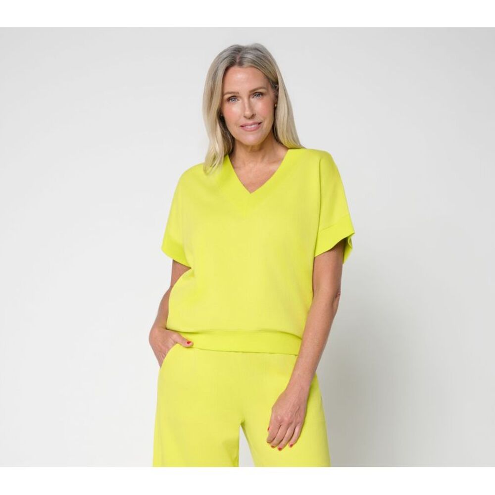 Carla Rockmore Collection Women's Top Sz M French Terry V-Neck Solara Geo